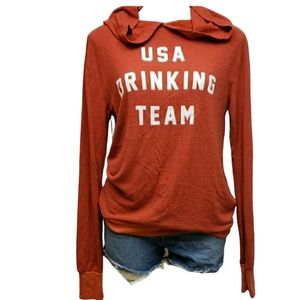 USA Drinking Team Sweatshirt Women's Wildfox Size Medium NWOT Hoodie Red